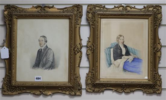 Victorian School, pair of watercolours, Portraits of a Reverend and his wife, c.1850, 30 x 24cm